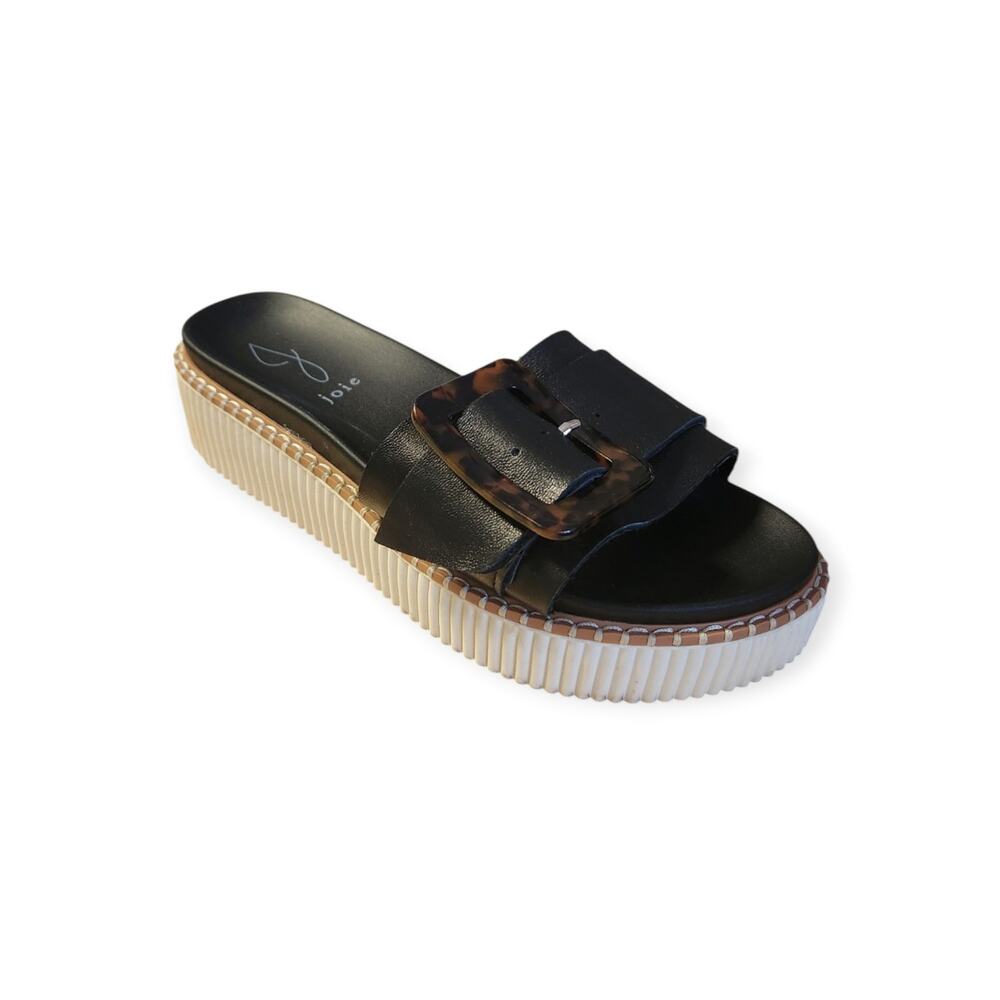 Joie Lyla Black Leather 2" Platform Slide Sandal Shoe Tortoise Buckle Women 8.5